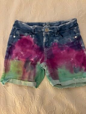 Justice Girls Tie Dye Frayed Denim Bermuda Shorts